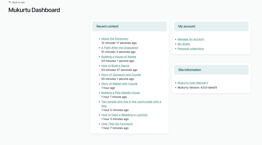 Mukurtu Dashboard