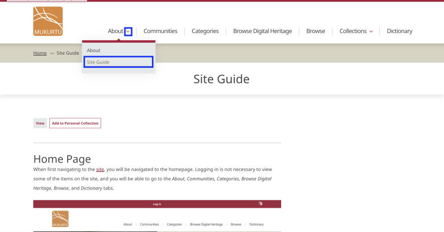 Site guide tab