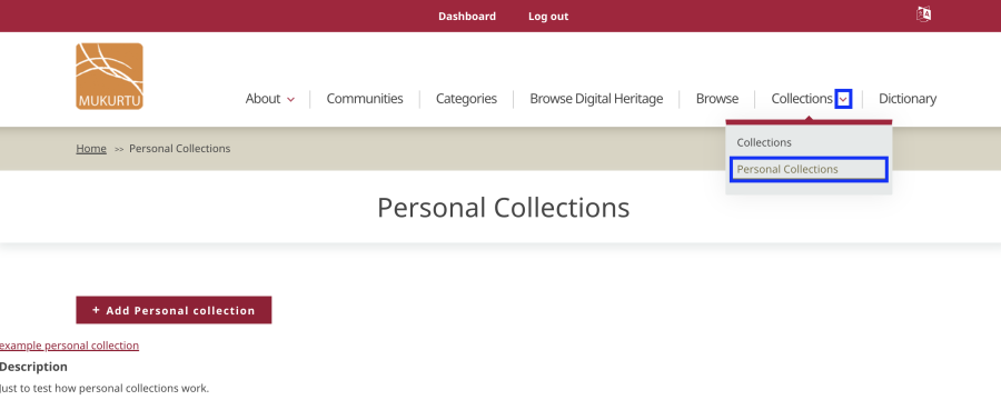 personal collections tab